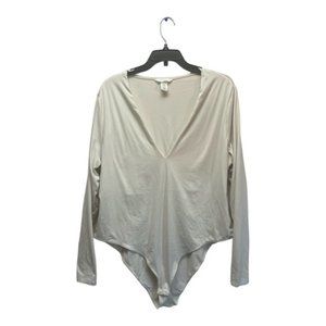 H&M Womens Cream Colored Long Sleeve Bodysuit V-Neck Size XXL